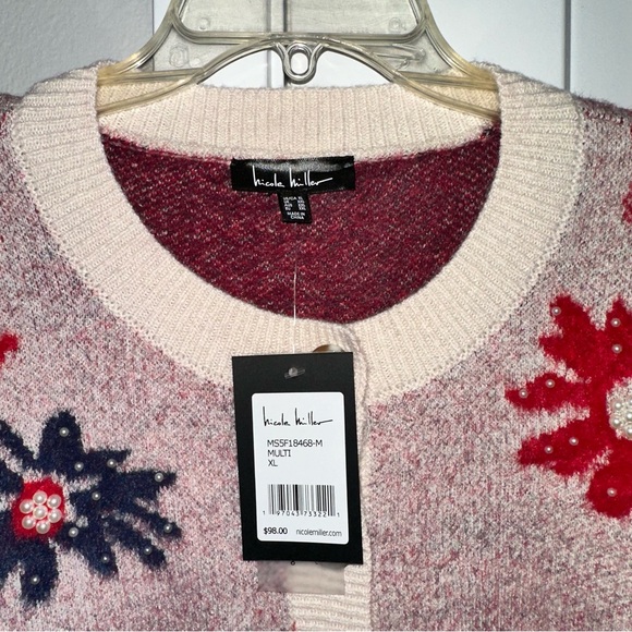 NWT Nicole Miller Women's Pink Floral Sweater Cardigan XL exclusive on decor - Picture 6 of 7